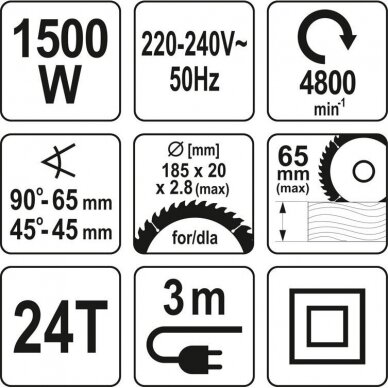 Diskinis pjūklas YATO YT-82152 | 1500W | 185MM 3