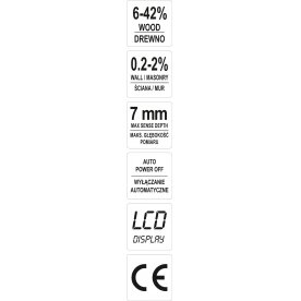 Drėgmės matuoklis / hidrometras / medienai ir kt. | 0,2% ~ 42% (YT-73140) 4