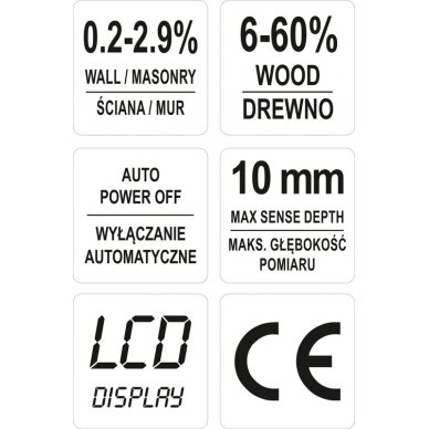 Drėgmės matuoklis / hidrometras / medienai ir kt. (YT-73141) 4
