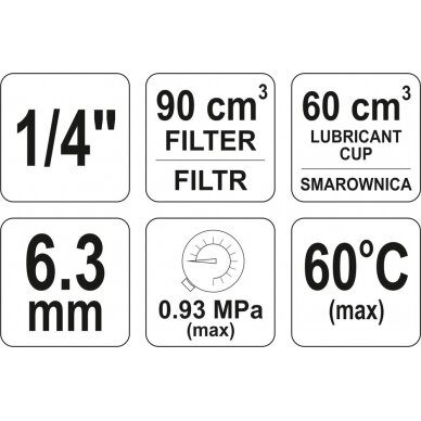 Drėgmės surinkėjas | reguliatorius su manometru ir tepaline 1/4" (YT-2385) 2