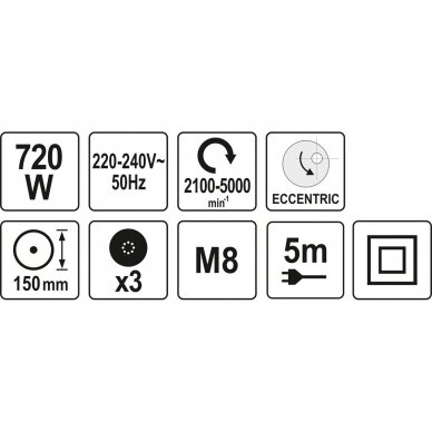 Ekscentrinis poliruoklis YATO YT-82200 | M8 | 720W | 150MM 5