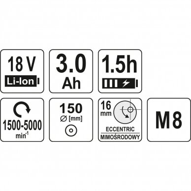 Ekscentrinis poliruoklis YATO YT-82920 | brushless | Li-ion | 18V | 3AH | 150MM 9