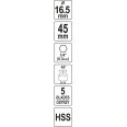 Freza/grąžtas metalui | HSS | Hex 6,3 mm (1/4") | Ø 16.5 mm (YT-44725) 3