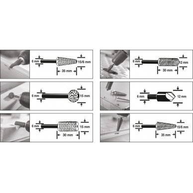 Frezos metalui 3 vnt. | Medžiui 3 vnt. | 6 vnt. (YT-61712) 3