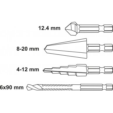 Frezų metalui rinkinys | HSS 4241 | 1/4" (6.3 mm) antgalis | 4 vnt (YT-44705) 5