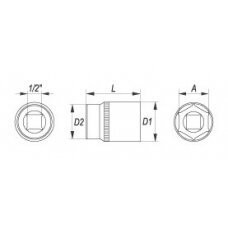 Galvutė 1/2", šešiakampė 21mm (YT-1214)