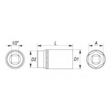 Galvutė ilga šešiakampė 1/2", 10mm (YT-1223)