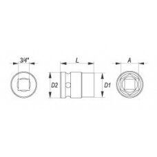 Galvutė smūginė šešiakampė | 20 mm (3/4") | 42 mm (YT-1092)