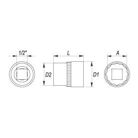 Galvutė dvylikakampė 1/2", 23mm (YT-1285) 2