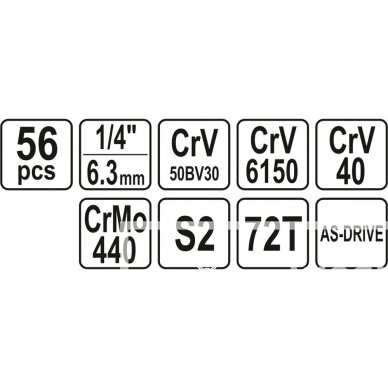 Galvučių ir raktų rinkinys YATO YT-14501 | 56VNT. 3