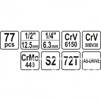 Galvučių ir raktų rinkinys YATO YT-38781 | 77VNT. 3