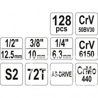 Galvučių ir raktų rinkinys YATO YT-38872 | 128VNT. 3