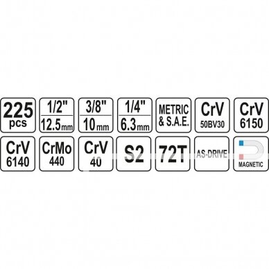 Galvučių ir raktų rinkinys YATO YT-38941 | 225VNT. 4