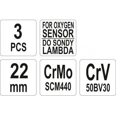 Galvučių rinkinys lambda zondui | 22 mm | 3 vnt. (YT-1752) 3