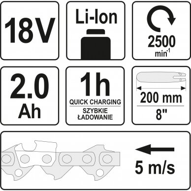 Genėjimo pjūklas YATO YT-82836 | Li-ion | 18V | 200-280CM 6