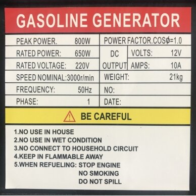 Generatorius benzininis | AC/DC | 750W 2KM 230V (SK950) 3