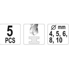 Grąžtų rinkinys su Hex 6.3 mm (1/4") galu | titano nitridas | 4 - 10 mm | 5 vnt. (44700V)