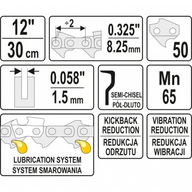 Grandininio pjūklo grandinė YATO YT-849395 | 12" | .325" | .058" | 50 grandžių 1