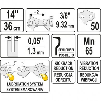 Grandininio pjūklo grandinė YATO YT-84950 | 14" | 3/8" | 0.05" | 50 grandžių 1