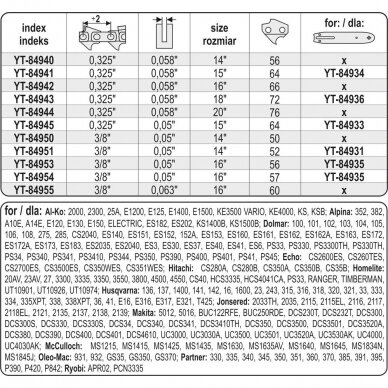Grandininio pjūklo grandinė YATO YT-84953 | 16" | 3/8" | 0.05" | 56 grandys 3