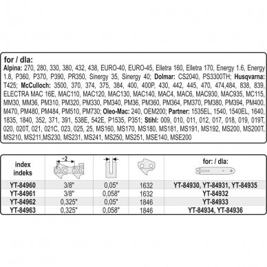 Grandininio pjūklo grandinė YATO YT-84960 | 3/8" | 0.05" | 1632 grandys 5