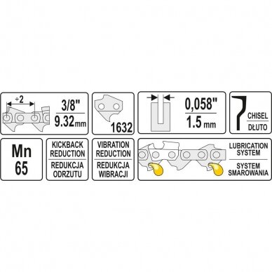 Grandininio pjūklo grandinė YATO YT-84961 | 3/8" | .058" | 1632 grandys 1
