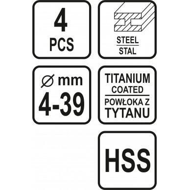 Grąžtai skylės (pa)platinimui pakopiniai | 4-12/4-20/4-32/4-39 mm | 4 vnt. (22617) 6