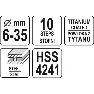 Grąžtas skylės (pa)platinimui pakopinis | 6-35 mm (YT-44739) 3