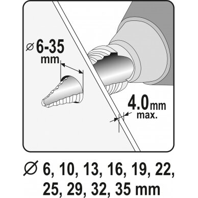 Grąžtas skylės (pa)platinimui pakopinis | 6-35 mm (YT-44739) 4
