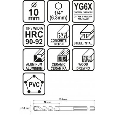 Grąžtas universalus su Hex 6.3 mm (1/4") galu | 10.0 mm (21691) 4