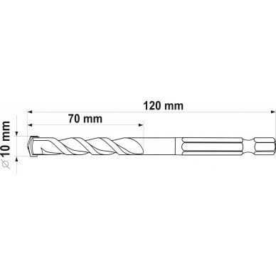 Grąžtas universalus su Hex 6.3 mm (1/4") galu | 10.0 mm (YT-44786) 4