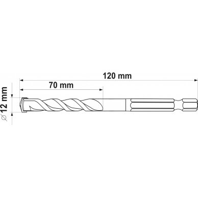 Grąžtas universalus su Hex 6.3 mm (1/4") galu | 12.0 mm (YT-44787) 4