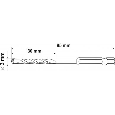 Grąžtas universalus su Hex 6.3 mm (1/4") galu | 3.0 mm (YT-44780) 4