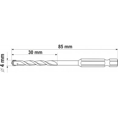 Grąžtas universalus su Hex 6.3 mm (1/4") galu | 4.0 mm (YT-44781) 3