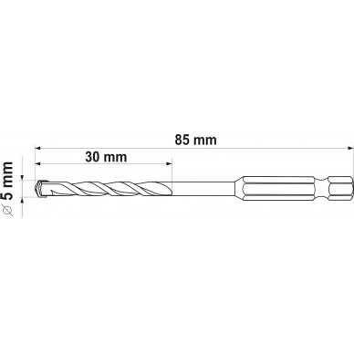 Grąžtas universalus su Hex 6.3 mm (1/4") galu | 5.0 mm (YT-44782) 4