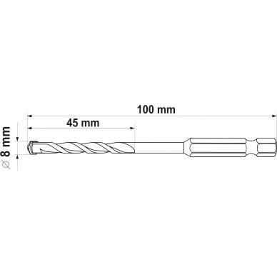 Grąžtas universalus su Hex 6.3 mm (1/4") galu | 8.0 mm (YT-44785) 3
