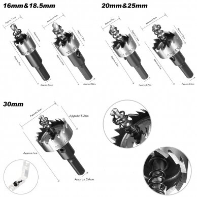 Grąžtų frezų rinkinys skylėms | HSS | 16-30 mm | 5 vnt. (HS5A) 4