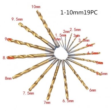 Grąžtų rinkinys | HSS-Titan | 1 - 10 mm | 19 vnt. (EW-0019) 1