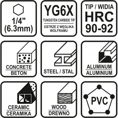 Grąžtų rinkinys su Hex 6.3 mm (1/4") galu | universalūs | 4 - 10 mm | 5 vnt. (21695) 2