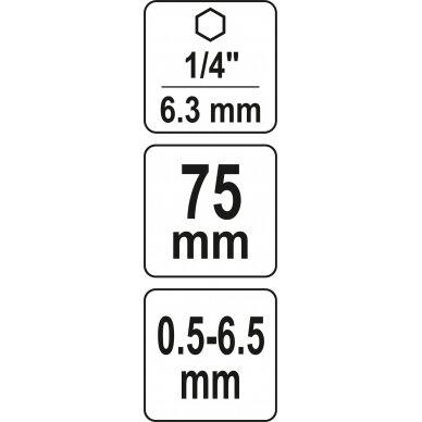 Griebtuvas grąžtams | 0.5-6.5 mm | su 1/4" (6.3mm) antgaliu (YT-04645) 3