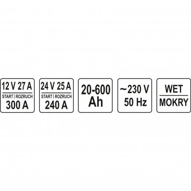 Įkroviklis su užvedimo funkcija YATO YT-83060 | 12/24V | 27A | 600AH 2