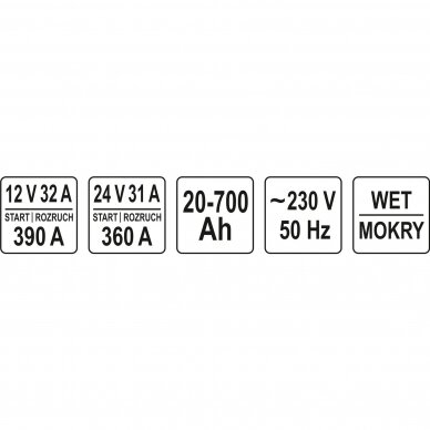 Įkroviklis su užvedimo funkcija YATO YT-83061 | 12/24V | 32A | 700AH 2