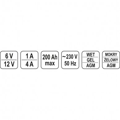 Įkroviklis YATO YT-8300 | 6/12V | 4A | 200AH 2