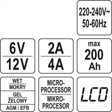 Įkroviklis YATO YT-83000 | 6/12V | 4A | 200AH 6