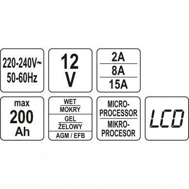 Įkroviklis YATO YT-83003 | 12V | 15A | 200AH 6