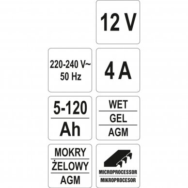 Įkroviklis YATO YT-83031 | 12V | 4A | 120AH 4