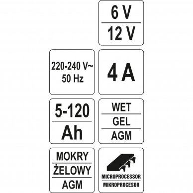 Įkroviklis YATO YT-83032 | 6/12V | 4A | 120AH 4