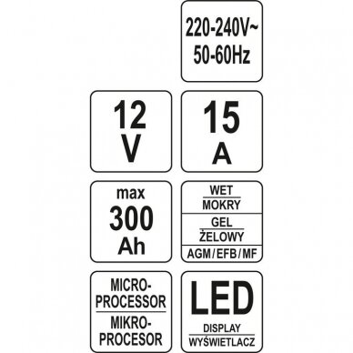 Įkroviklis YATO YT-83037 | 12V | 15A | 300AH 4