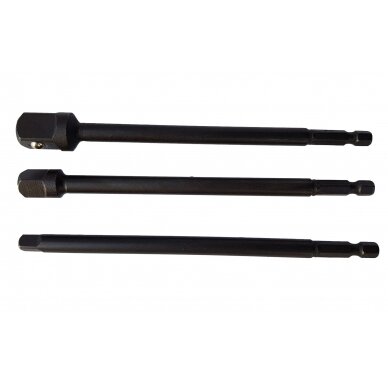 Ilgų adapterių komplektas iš 1/4"(6,3 mm) į galvutes 1/4" - 3/8" - 1/2", 150 mm (SA03) 3