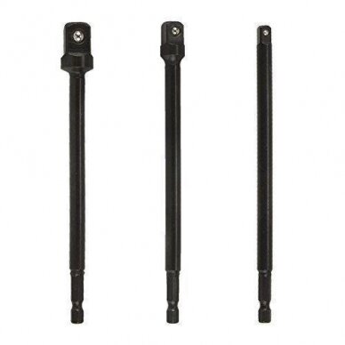 Ilgų adapterių komplektas iš 1/4"(6,3 mm) į galvutes 1/4" - 3/8" - 1/2", 150 mm (SA03)